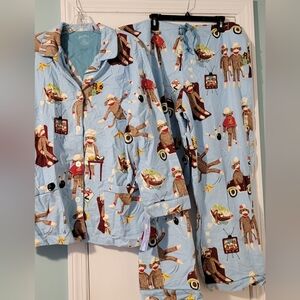 New Nick & Nora Adorable Sock Monkey Flannel Pajamas XXL. 2X P…